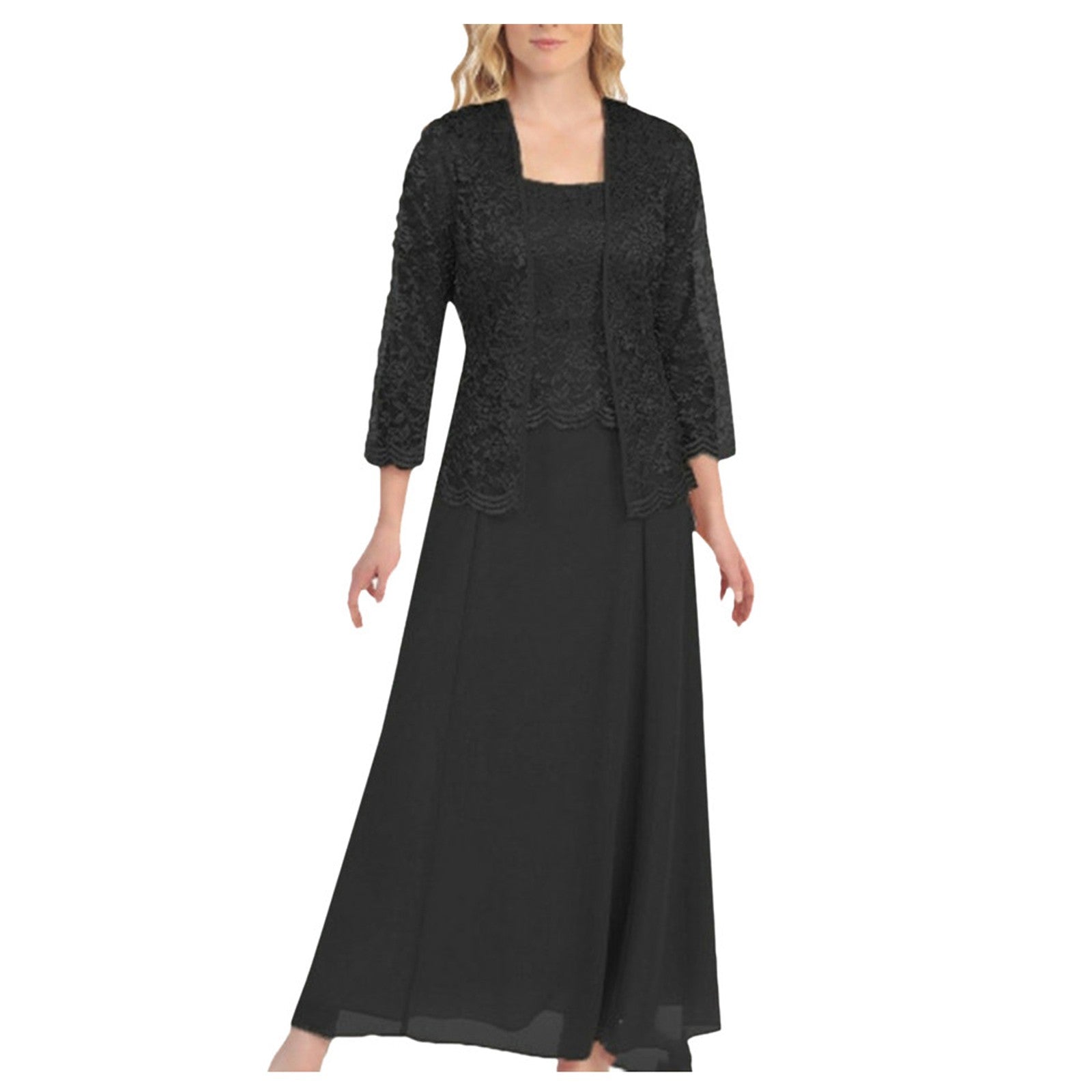 Guest Dressed-Two Piece Lace Long Dress Mother of The Bride/Groom with  Cardigan