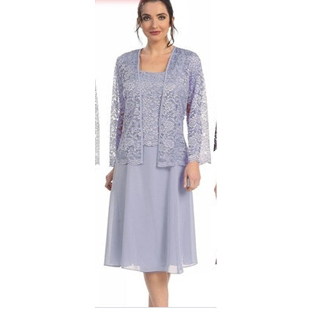 Guest Dressed-2-Piece Sheer 3 Quarter Sleeve Lace Dress for Mother of Bride/Groom