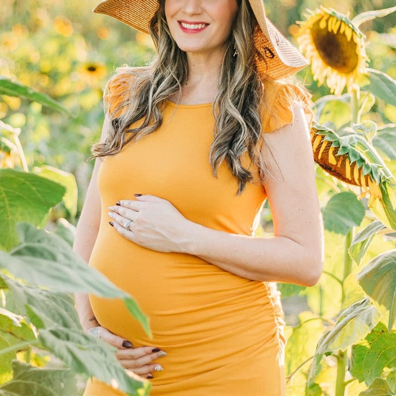 Guest Dressed-Stretchy Maternity Dress with Ruffle Sleeves