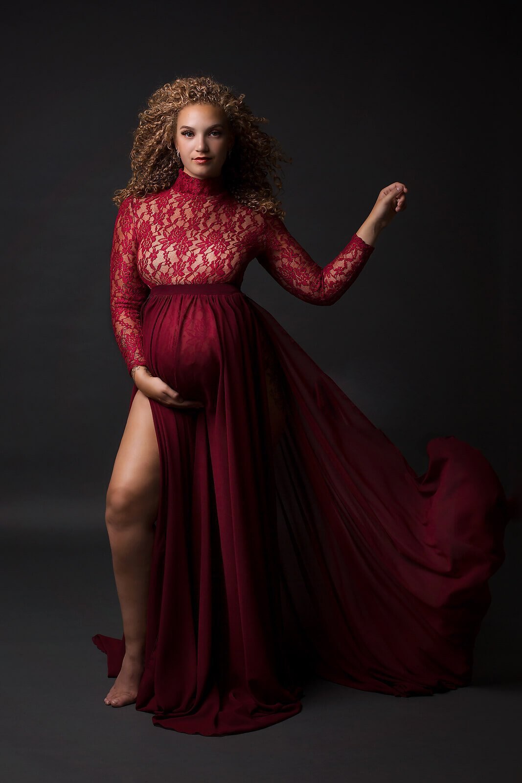 Guest Dressed-Two Piece Lace Maternity Dress in Black or Red