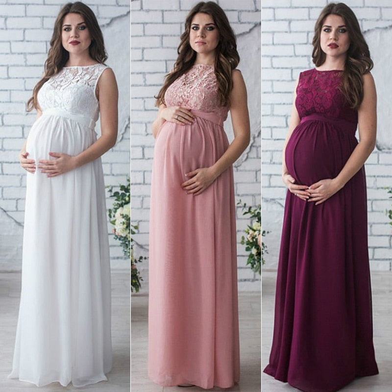 Guest Dressed-Floor Length Sleeveless Maternity Dress in Blue, Pink, Orange, White, Red or Red Wine