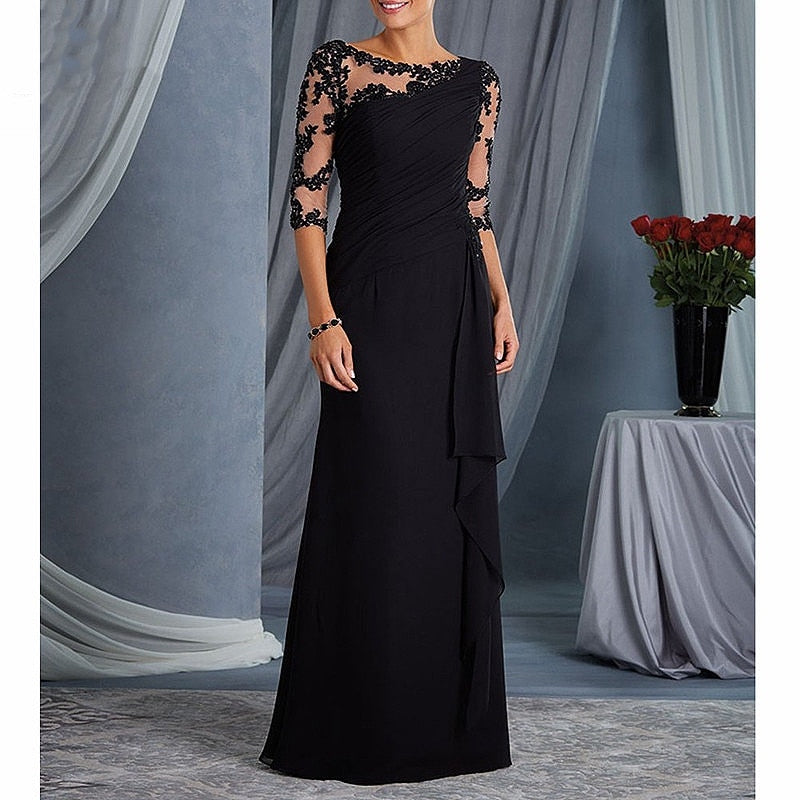 Guest Dressed-Evening Mother of the Bride/Groom Dress with Sheer 3/4 Decorative Sleeves