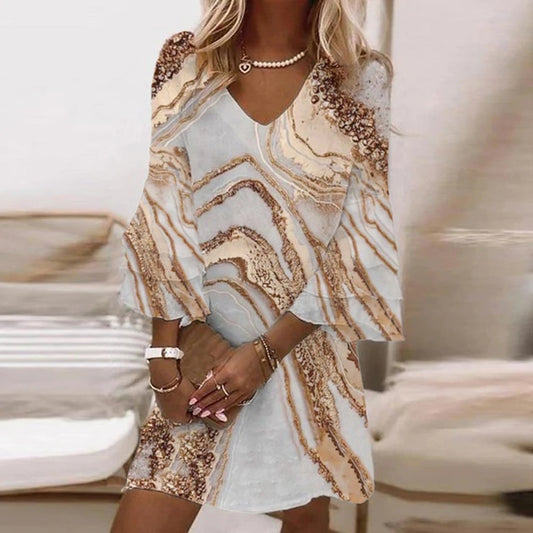 Guest Dressed-Beautiful Textured V Neck Mini Dress with Wide Sleeves