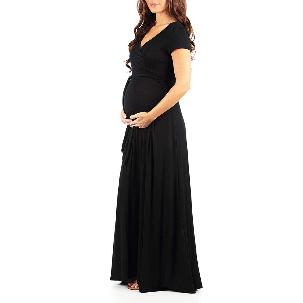 Guest Dressed-Black Floor Length Casual Maternity Dress