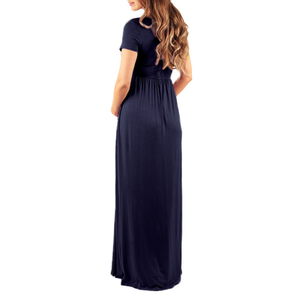 Guest Dressed-Ankle Length V-Neck Maternity Dress in Navy Blue, Black or Pink