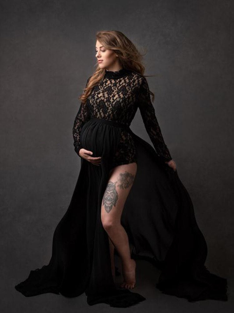 Guest Dressed-Two Piece Lace Maternity Dress in Black or Red Guest Dressed-Two Piece Lace Maternity Dress in Black or Red