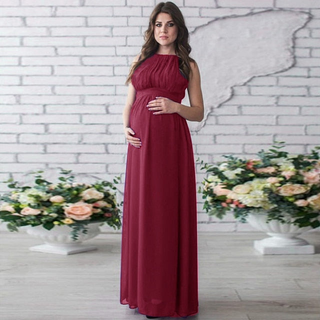 Guest Dressed-Floor Length Sleeveless Maternity Dress in Blue, Pink, Orange, White, Red or Red Wine