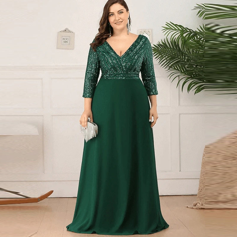 Guest Dressed-Green Mother Of The Bride/Groom Dress V-Neck with Sequin