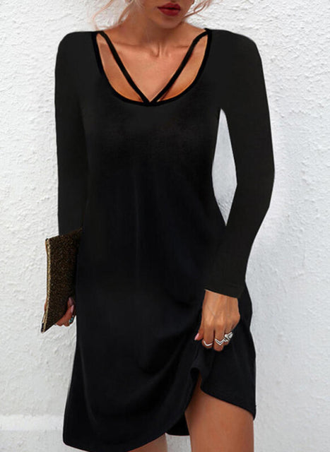 Guest Dressed-Elegant Long Sleeve Black Dress