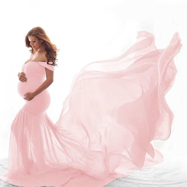 Guest Dressed-Maxi Maternity Dress with See Through Train