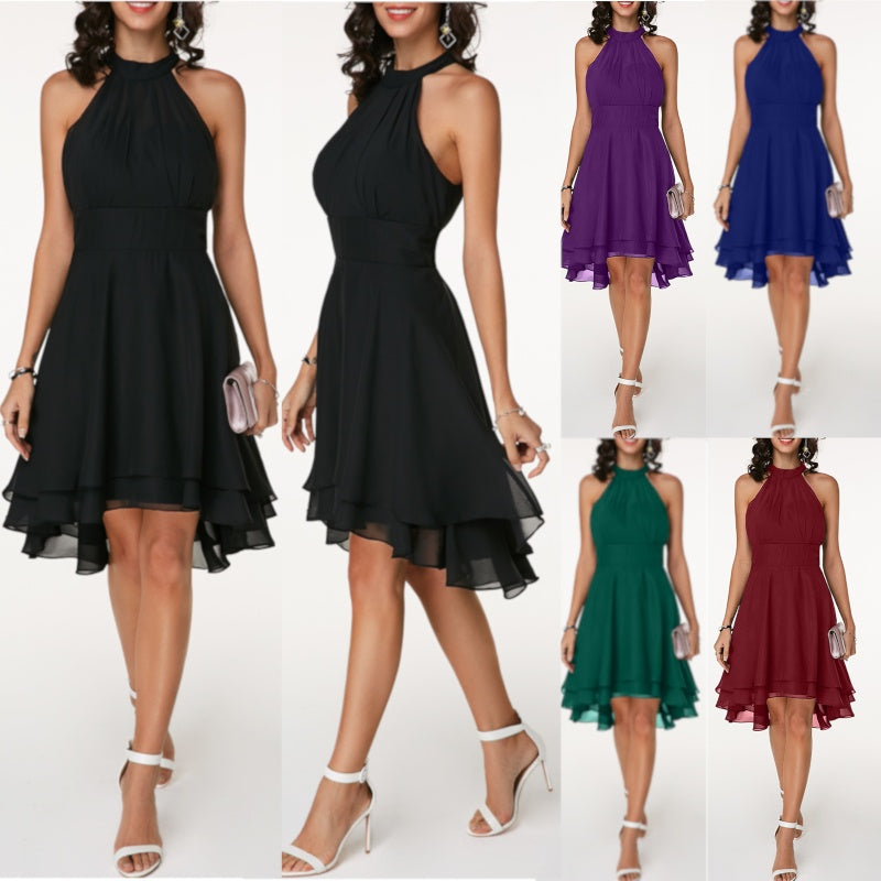 Guest Dressed-High Neck Form Fit Midi Dress with Ruffles