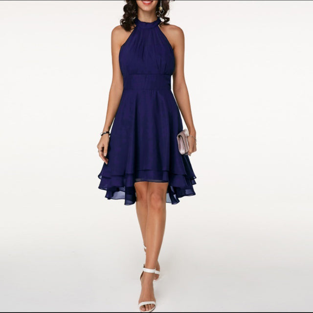 Guest Dressed-High Neck Form Fit Midi Dress with Ruffles