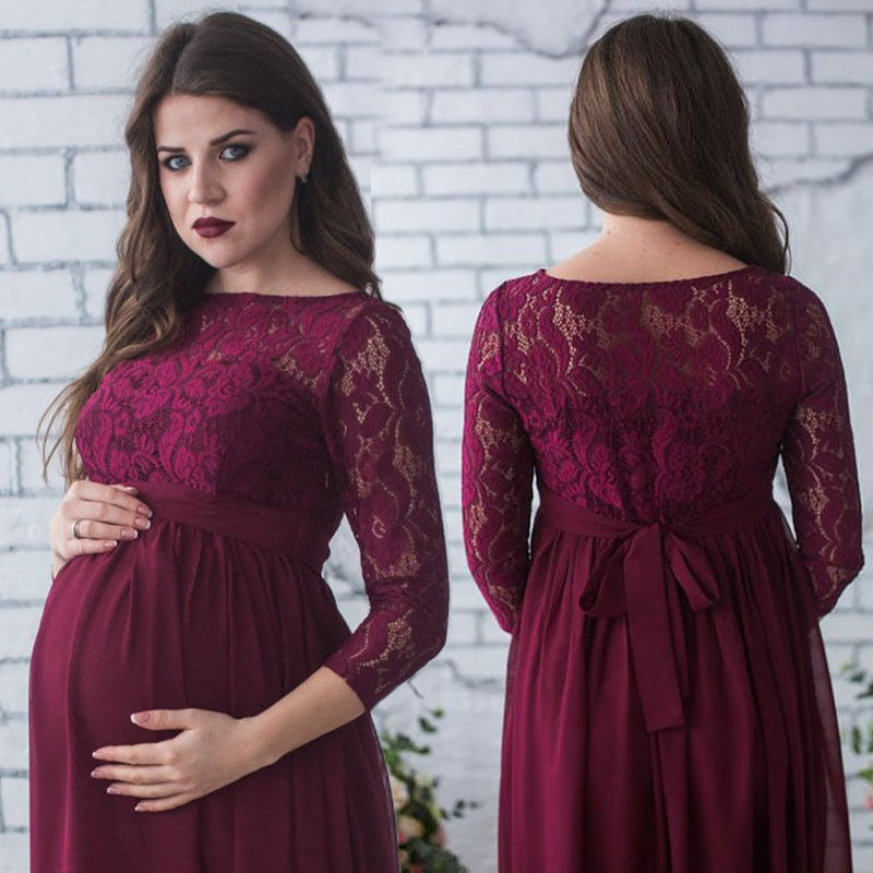 Guest Dressed-Lace Maternity Dress with 3/4 Sleeve