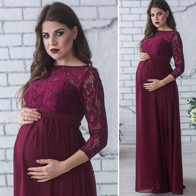 Guest Dressed-Lace Maternity Dress with 3/4 Sleeve