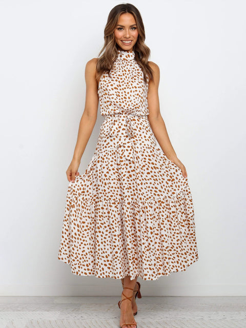 Guest Dressed-Polka Dot/Floral Maxi High Neck Dress